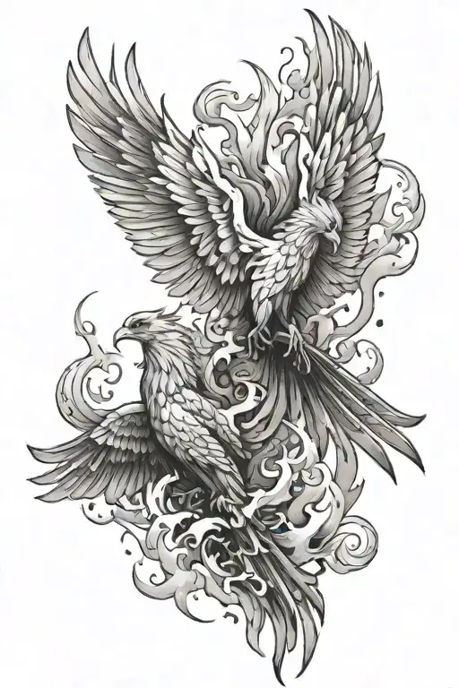 2 Big Pheonix With 2 Baby Pheonix Rising From The Ashes