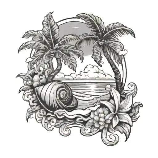 Hurricane Seashell Tropical Beach Scene