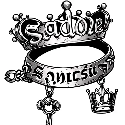 Sadie Written In Hebrew As A Wrist Bracelet With A Princess Crown As The Bracelet Charm