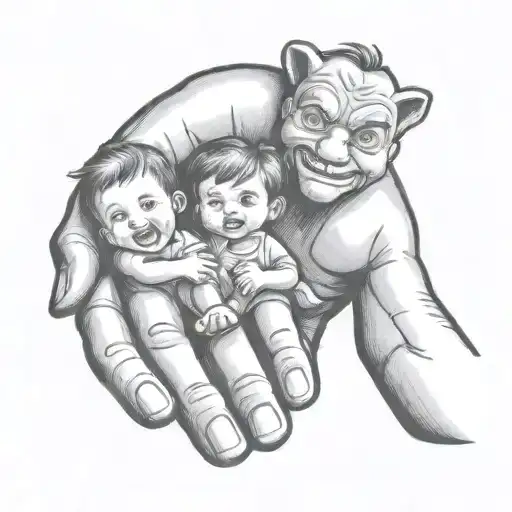 Dad Hand Holding 3 Kids Hands