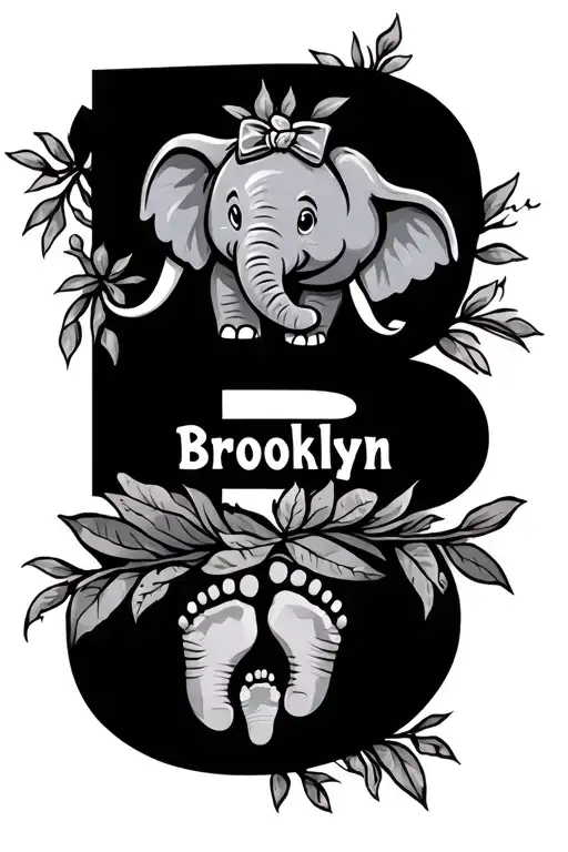 Tattoo With The Name Brooklyn Add A Cartoon Elephant To Replace The B And Add Two Baby Footprints