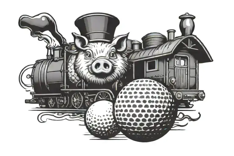 Golf Ball With Pig And Train On It