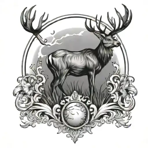 Stag With Moon Border
