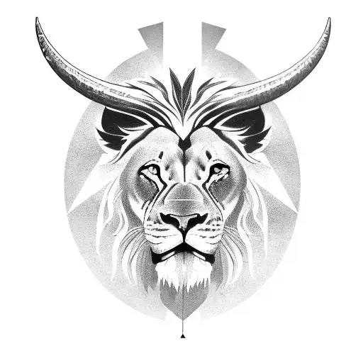 Half Bull Face With Half Lion Face And The Sagitarius Sun And Arrow