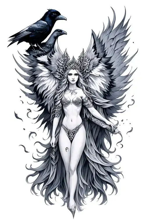 Hel Goddess With Wolf And A Ravens