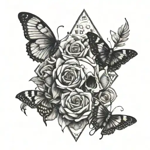Gothic Roses And Moths With A D20 Dice
