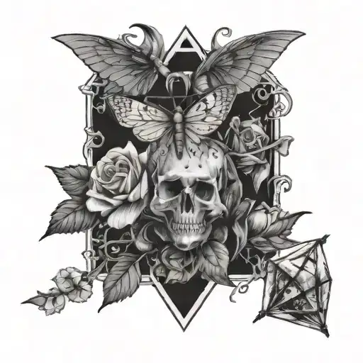 Gothic Roses And Moths With A D20 Dice