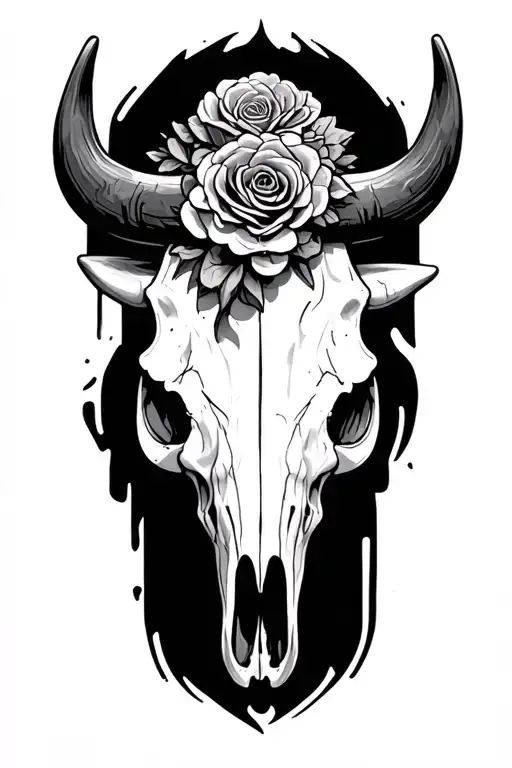 Bull Skull With A Ceoss On It