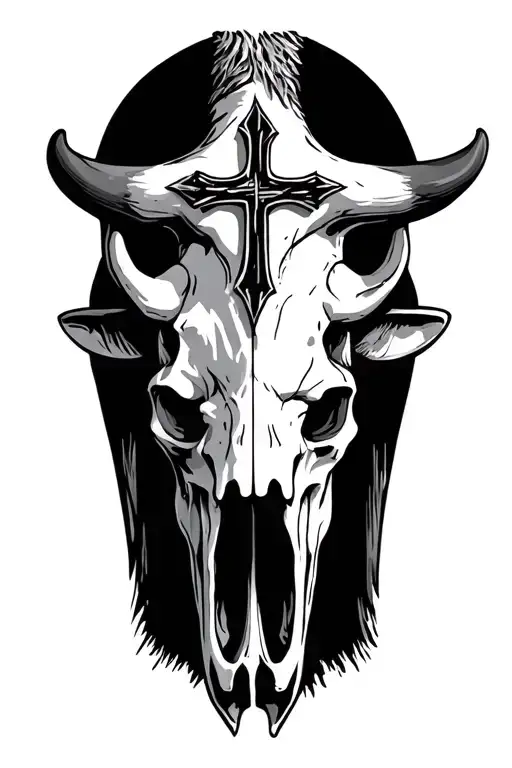 Bull Skull With A Cross On It