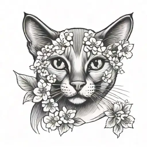 Siamese Cat With Cherry Blossoms