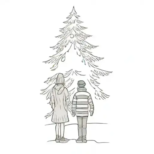 Two People Standing In Front Of A Christmas Tree