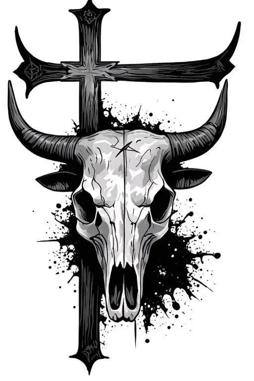 Bull Skull With A Cross In The Skull