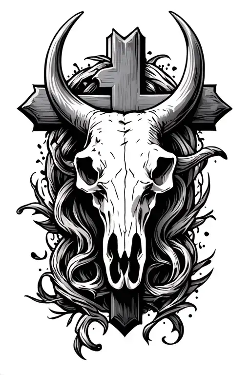 A Cross With A Bull Skull In It
