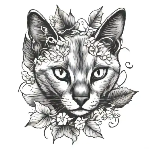 Siamese Cat With Leaf Branches