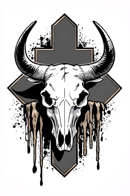 A Cross With A Bull Skull In It