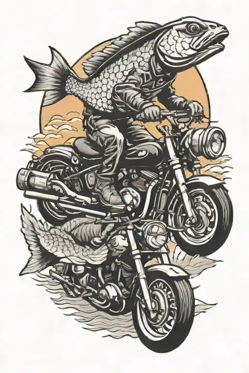 Fish Riding A Motorcycle Into A Sunset Wearing Gucci