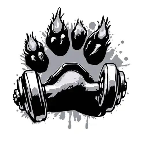 Dumbbell And Dog Paw Print Surrounded