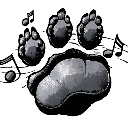 Dumbbell And Dog Paw Print Surrounded My Music Notes