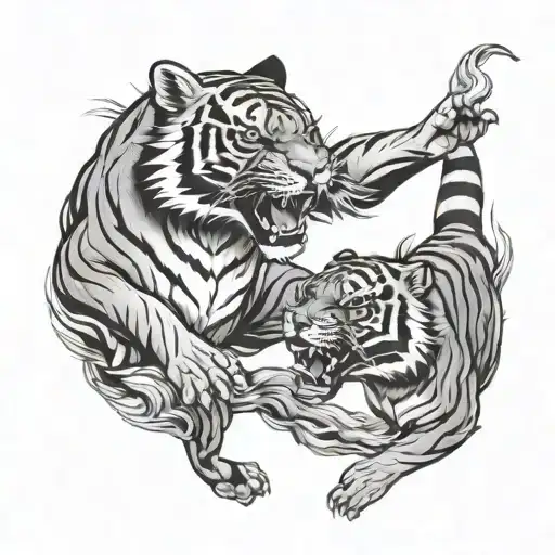 Twin Tigers Fighting Eachother