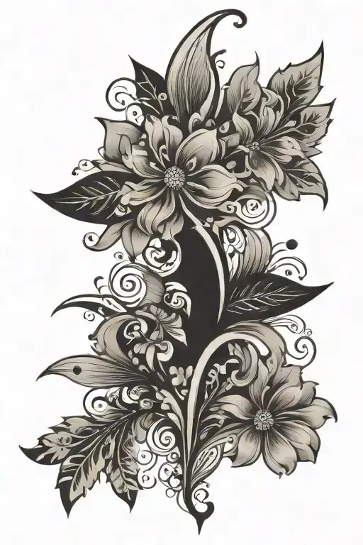 Abstract Floral Back Tattoo Featuring Tribal Designs