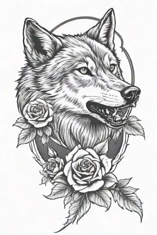 Roses And Wolf Howling At The Moon