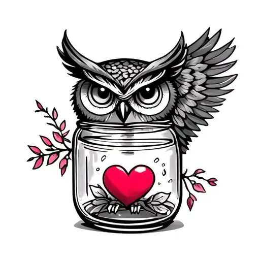 Owl Protecting Mason Jar With Heart Inside