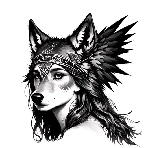 Wolf Headdress Tattoo Girl Wearing