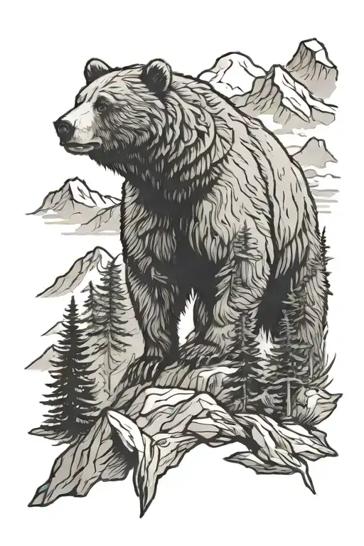Bear And Mountain Scene
