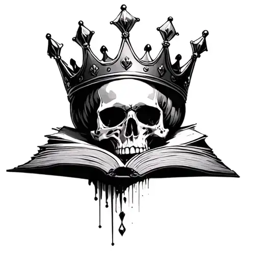 Skull Book Crown Holding Book