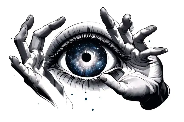 An Eye Floating And Below This Two Hands Taking A Galaxy