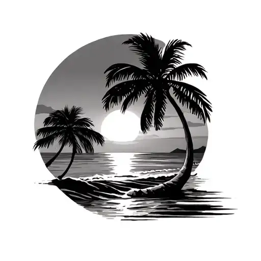 Beach Sunset With Palm Trees