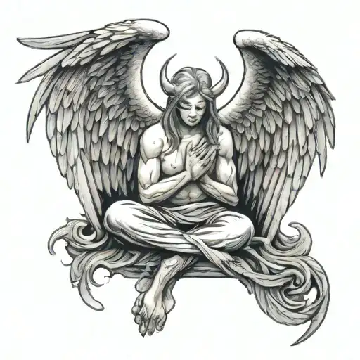 Praying Angel With Demon Wings