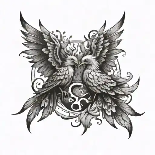 Two Baby Pheonix Combined With Pisces And Scorpio Zodiac Sign