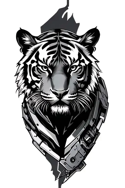 Tiger With Mechanical Armor For Upper Arm