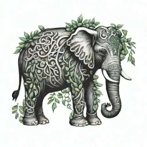 Elephant Adorned With Green Foliage And Nature Elements