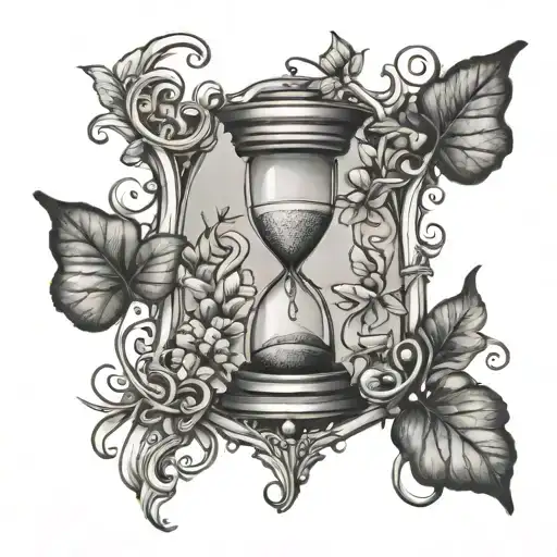 Hourglass With Vines Wrapping And Four Leaf Clover