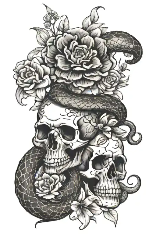 Skull And Flowers And Snake