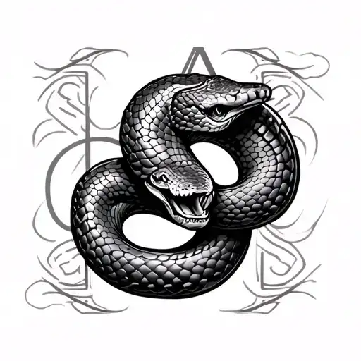 Tattoo Sketch Of The Snake In The Form Of Infinity In The Background The Written Title Letter A