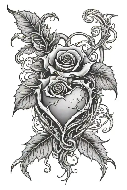 Heart And Rose With Thorns Intertwined Plus Banners