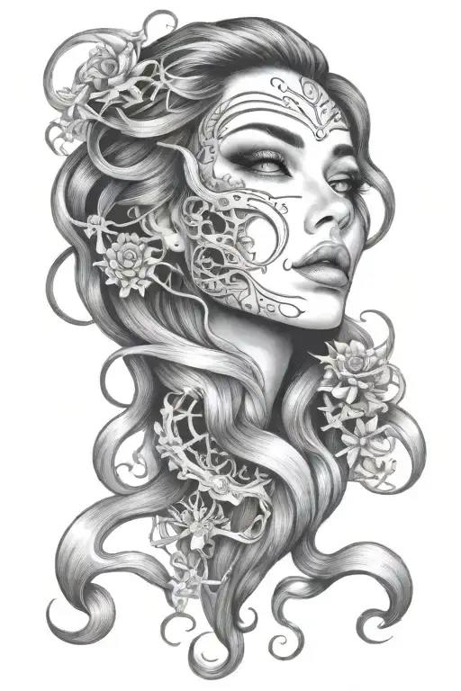 Medussa Half Cursed Energy Flowing Hair Beautiful Eye