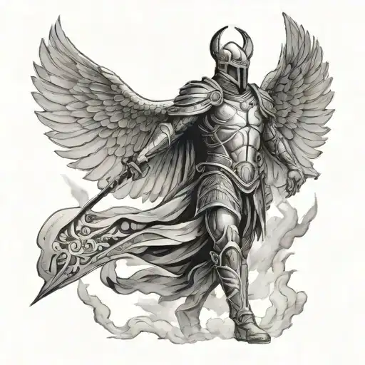 A Warrior With Wings Of Light Standing Victorious In A Battlefield