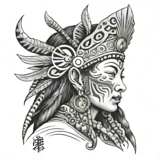 Mother Aya Facing Right With Shaman Design Incorporating