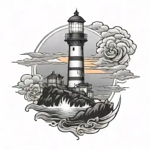 Light House With A Sunset Scene