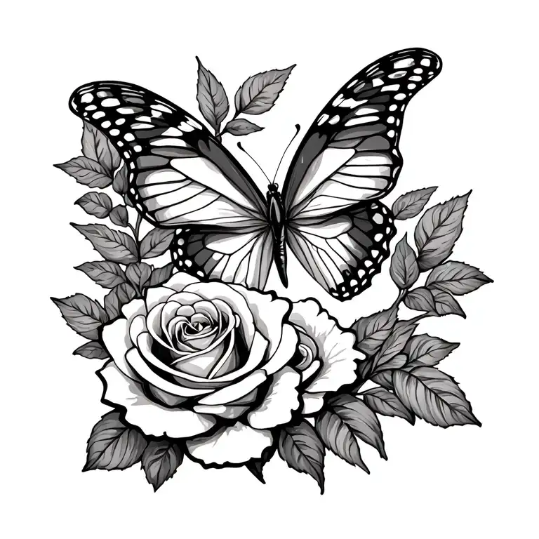 Butterfly And Roses