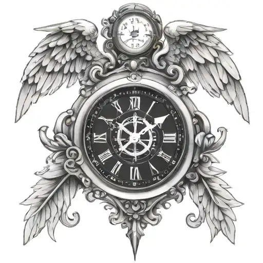 Clock With Angel And Compass