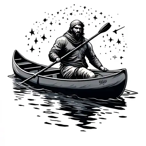 Man In Canoe Under Constellations