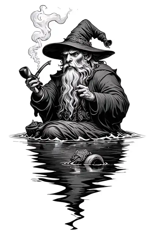 Galdolf The Wizard Smoking His Pipe Floating Down The River Flowing