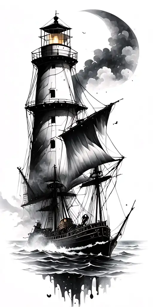 An Abstract Design Combining Elements Of Shipwrecks And Lighthouses