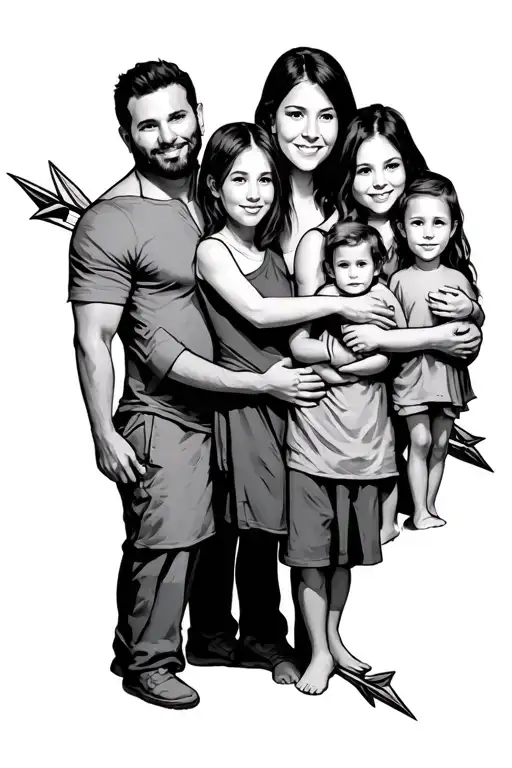 Family Tattoo For A Father With Six Children Utilizing Arrows