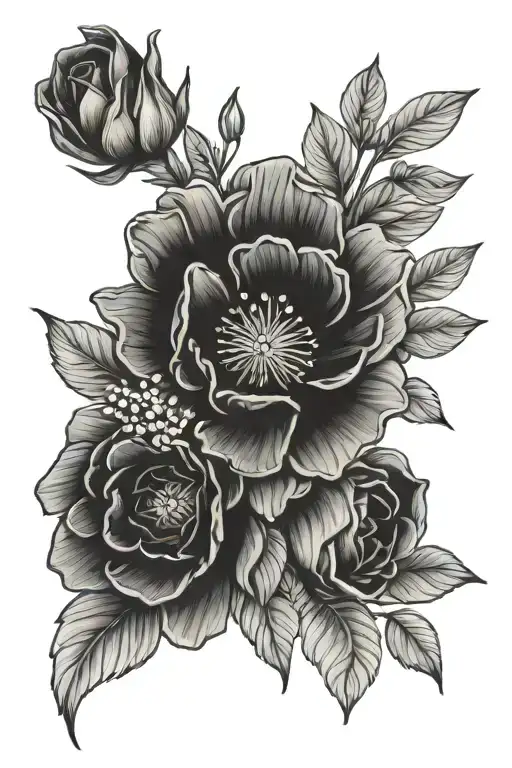 May And December Birth Flower Bouquet Fine Line